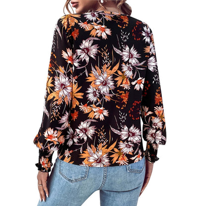 Damen Bluse Floralmuster Elastisch