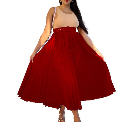 Damen Maxi-Rock Plissee mit Gürtel Eveloria