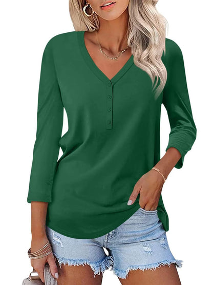 Damen Langärmliges V-Ausschnitt Shirt Eveloria