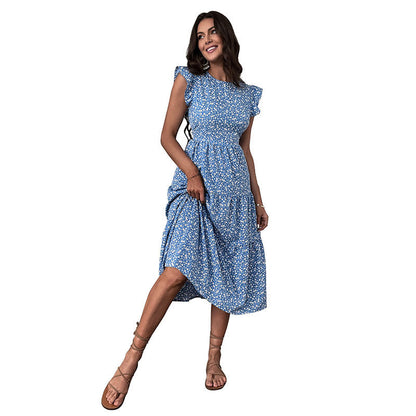 Damen Maxikleid Florale Rüschen Tailliert