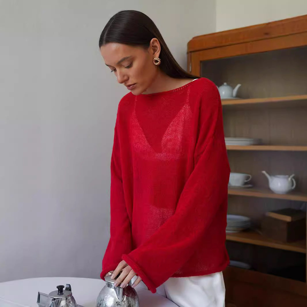 Damen Strickpullover Weites Design Luftiger Look Eveloria