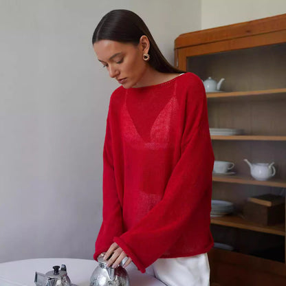 Damen Strickpullover Weites Design Luftiger Look Eveloria