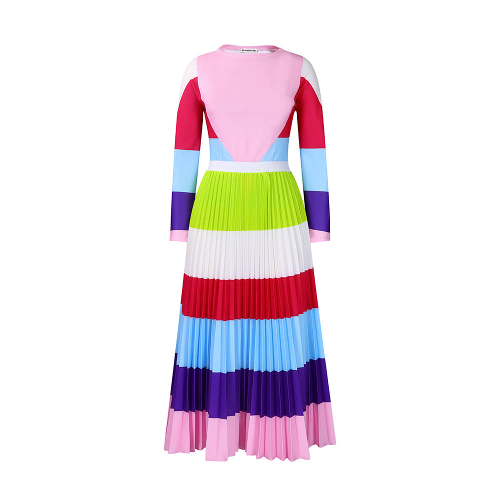 Damen Maxikleid Modernes Grafikdesign Elegante Plissee Optik