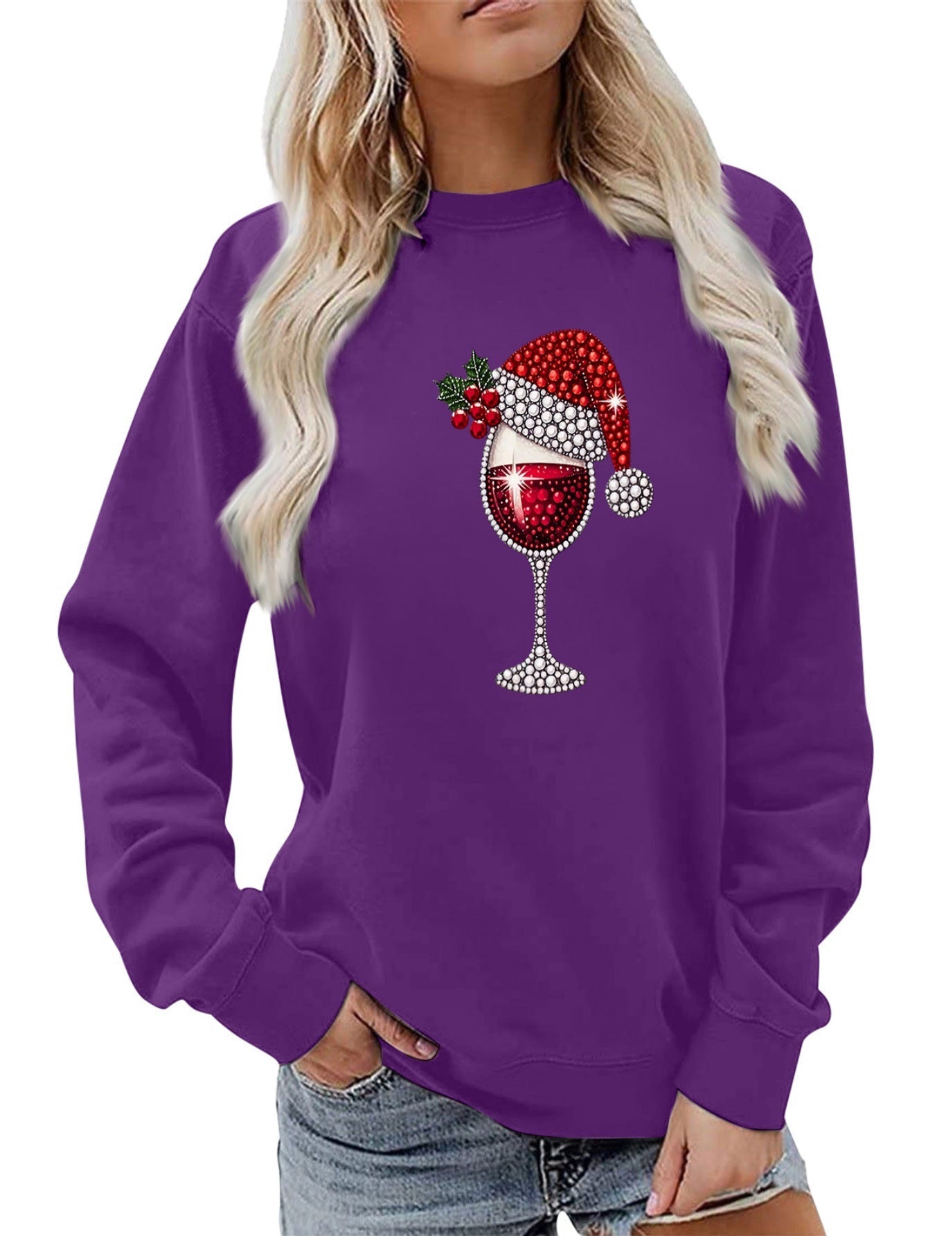 Damen Sweatshirt Weich Innenfutter Weinmotiv Eveloria