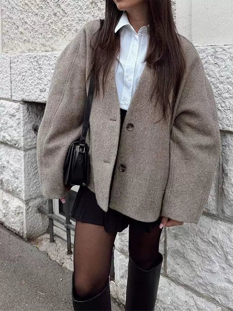 Damen Oversized Mantel V-Ausschnitt Weite Passform