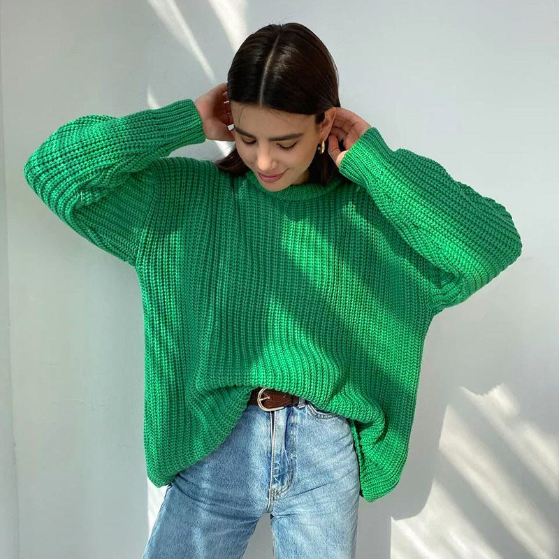 Damen Strickpullover Rundhalsausschnitt Lässiger Schnitt Grobgestrickt