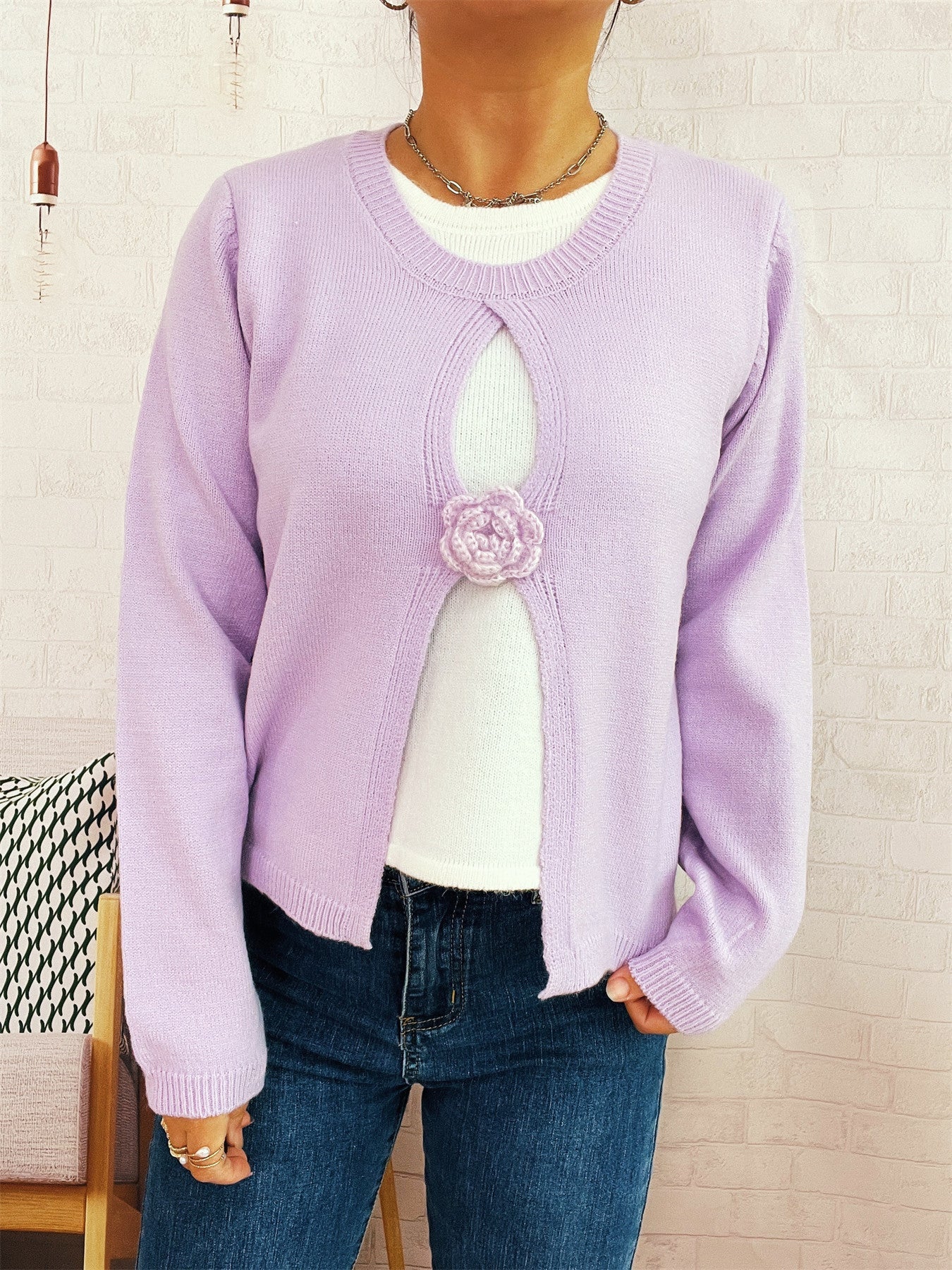 Damen Strickjacke Florales Design Luxusknöpfe Eveloria