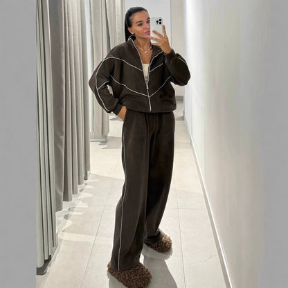 Damen Freizeit-Loungewear-Set Langärmlig Reißverschluss Eveloria