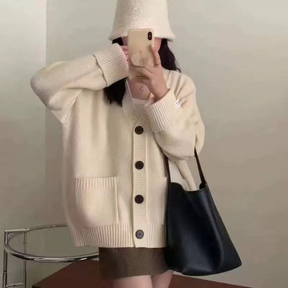 Damen Strickjacke Lässiger Schnitt Große Taschen Eveloria