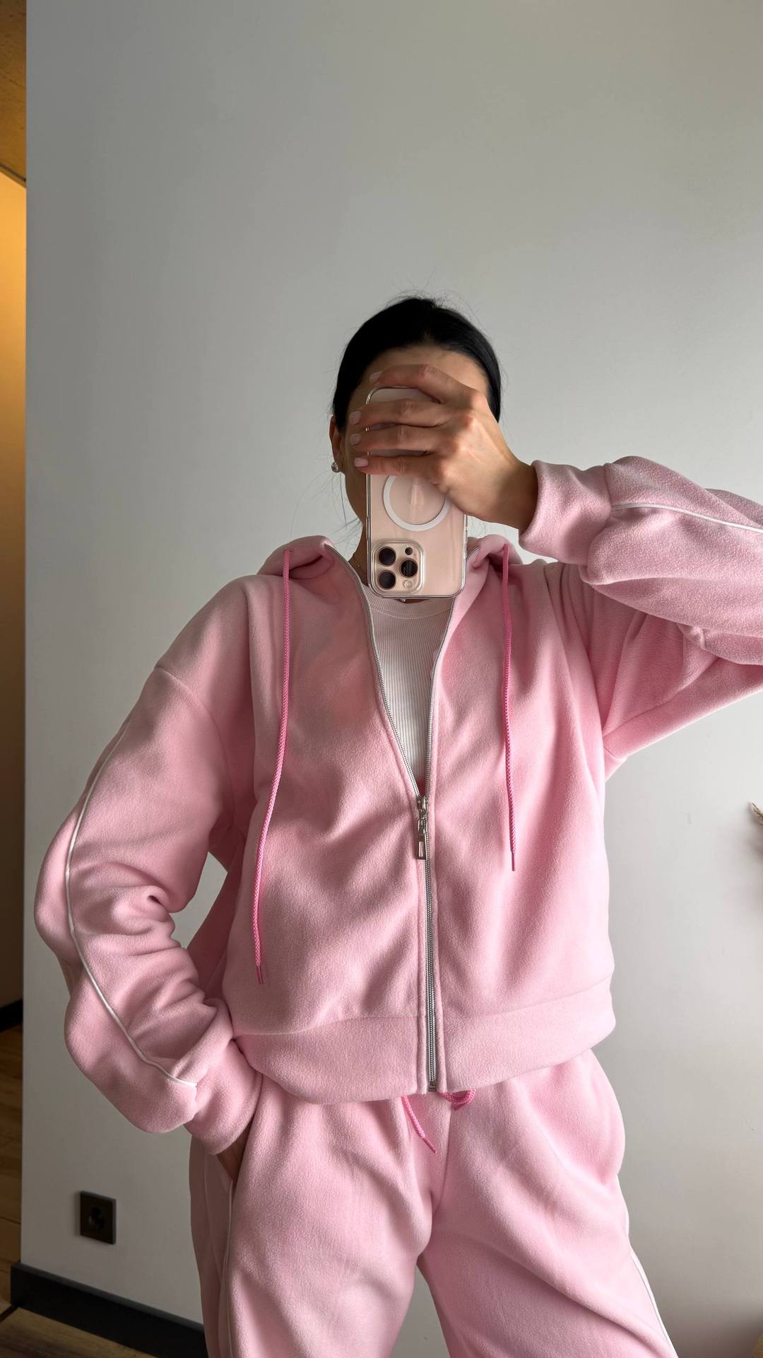 Damen Fleece-Anzug-Set Sportlich mit Reißverschluss und Seitlichen
