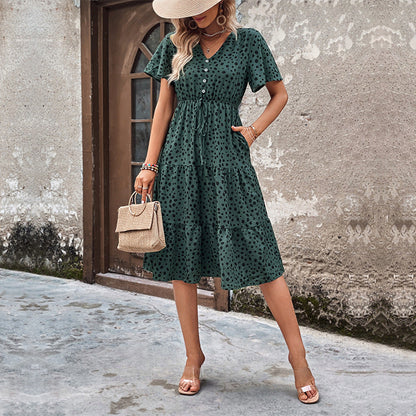 Damen Midi-Kleid Voluminöser Rock Eleganter Bindegürtel Eveloria