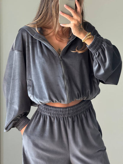 Damen Fleece-Anzug Modern Reißverschluss Weit Schnitt Eveloria