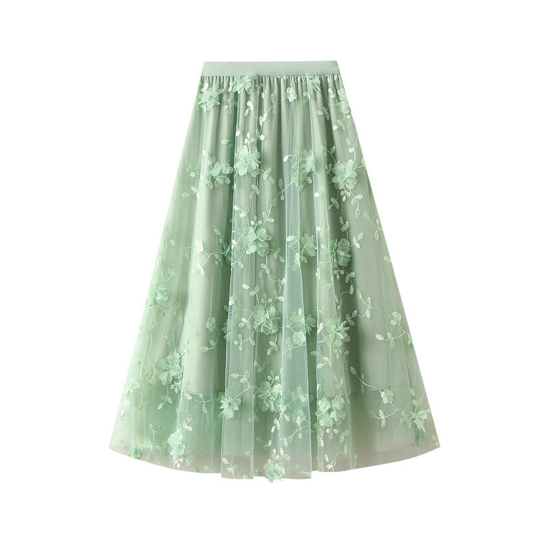 Damen Tüllrock Elastisch Floral Stickdetails