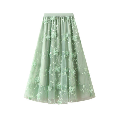 Damen Tüllrock Elastisch Floral Stickdetails