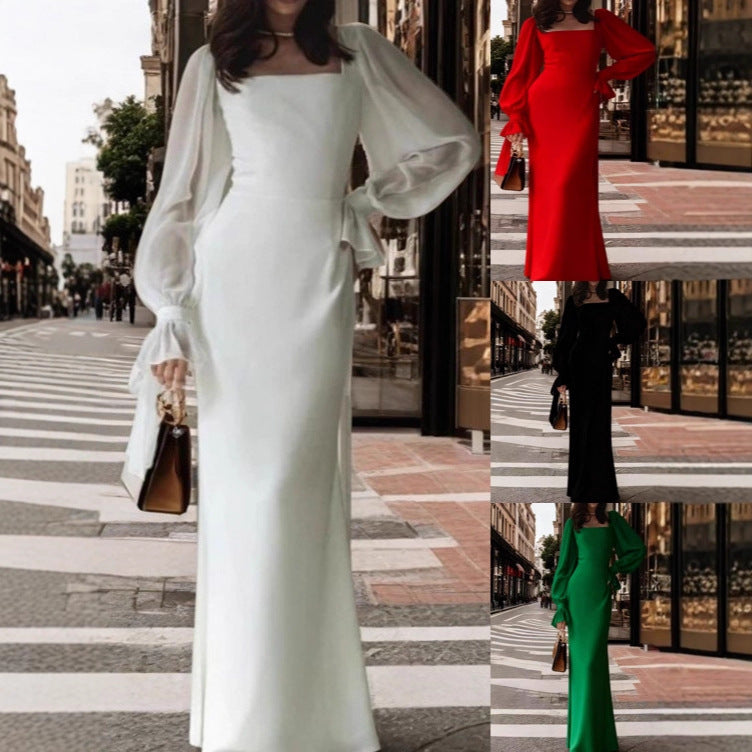 Damen Maxikleid Puffärmel Quadrat-Ausschnitt Eveloria - Eveloria