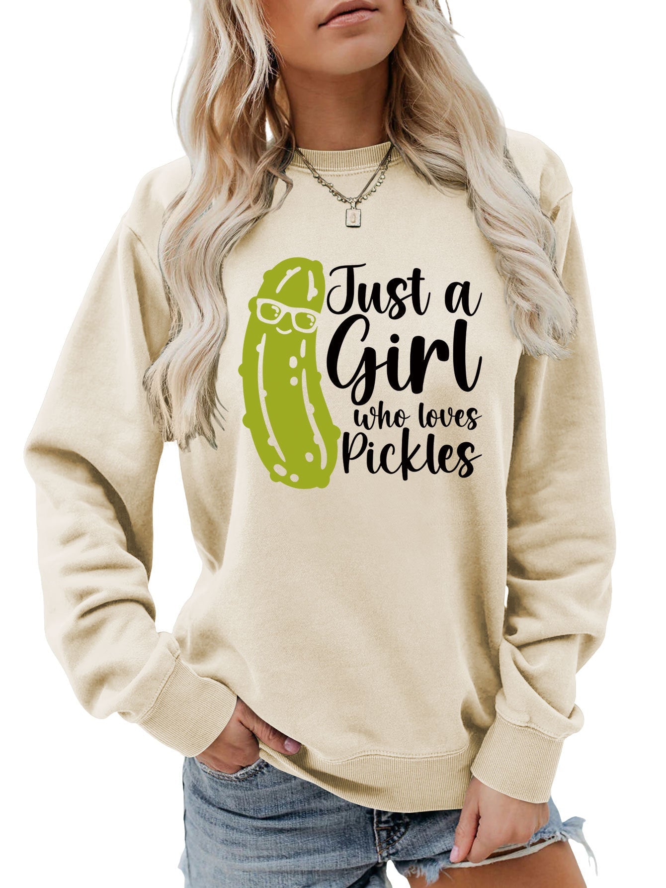 Damen Sweatshirt mit Gurkenmotiv und Lässigem Schnitt