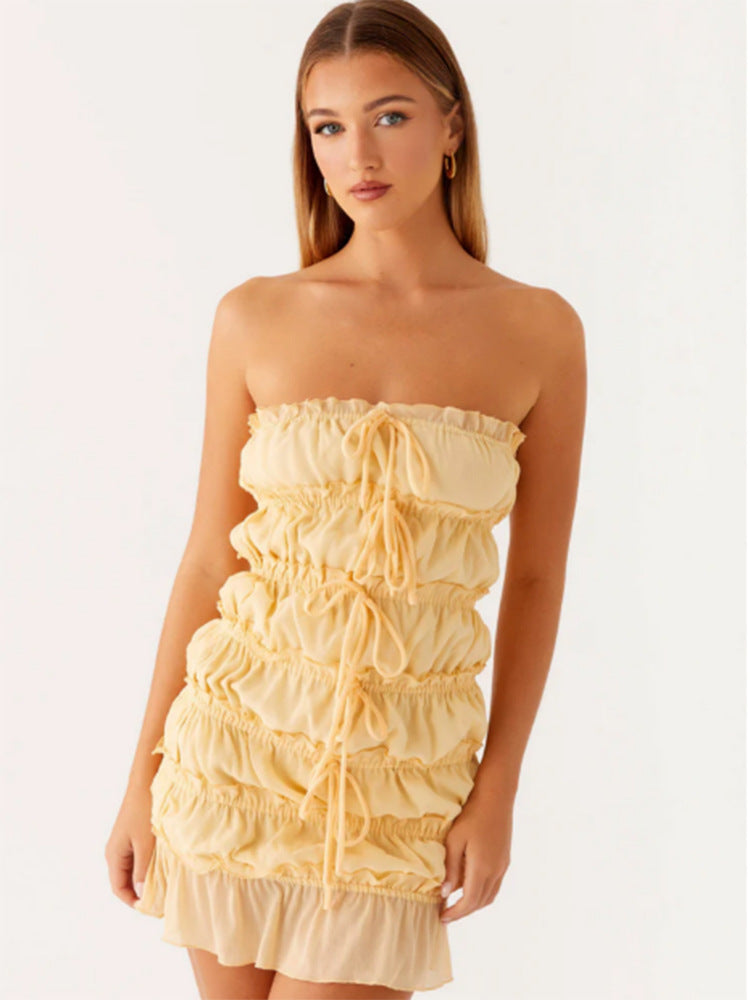 Damen Kleid Rüschen Verstellbarer Kordelzug Eveloria
