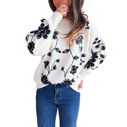 Damen Oversized Pullover Florales Design Eveloria