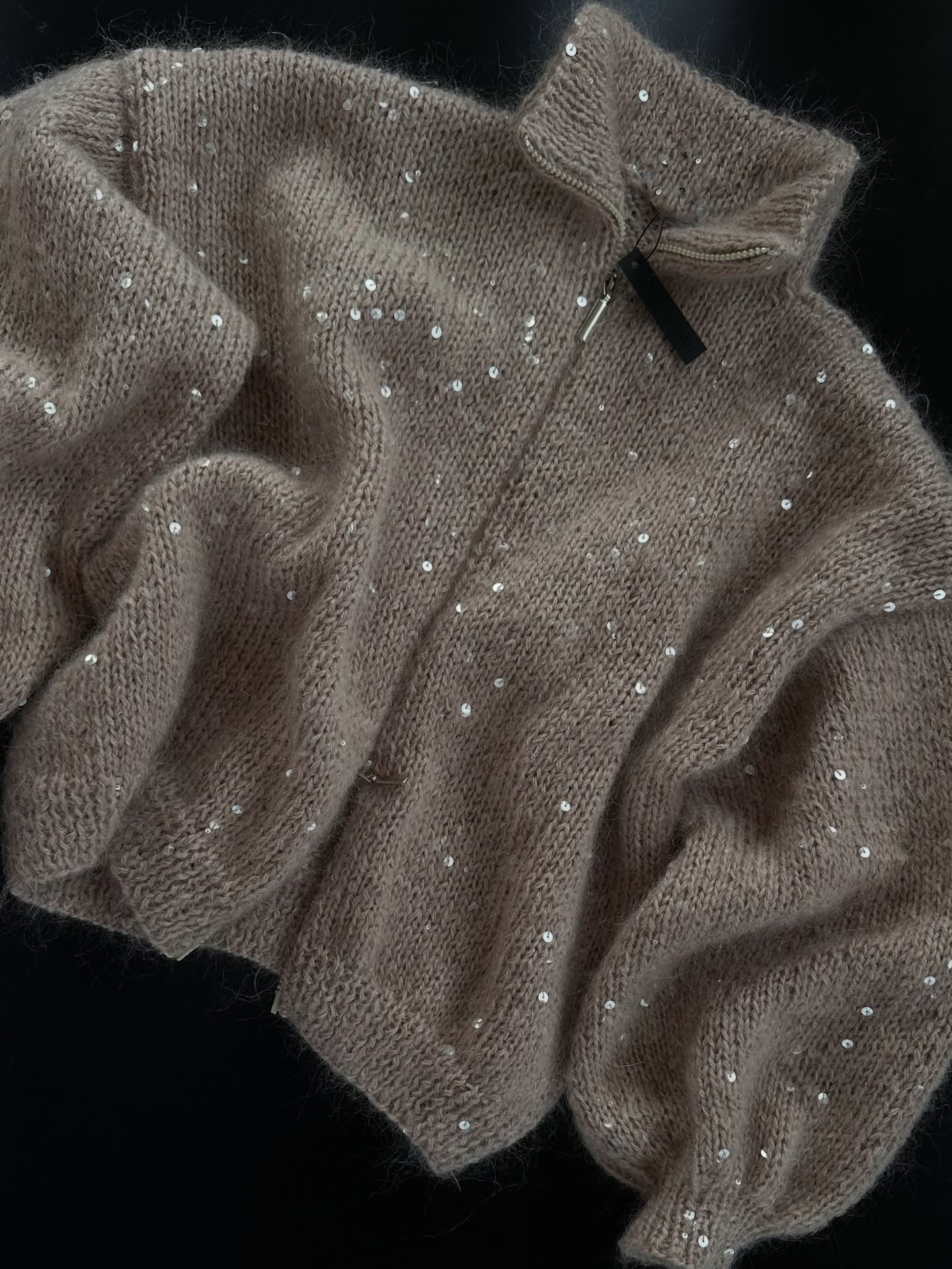 Damen Strickmantel mit Pailletten Glitzernd Eveloria