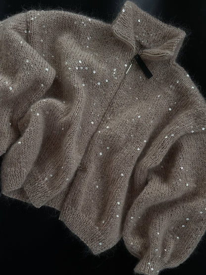 Damen Strickmantel mit Pailletten Glitzernd Eveloria