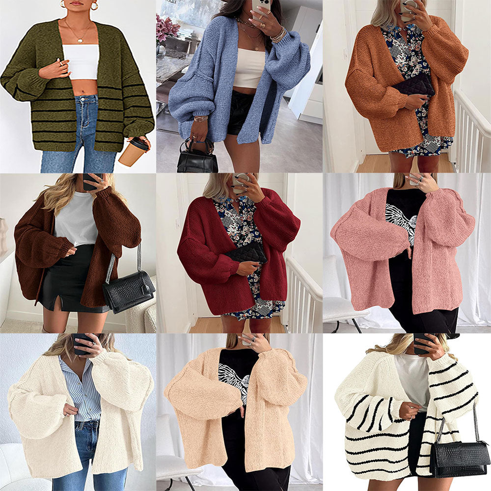 Damen Strickjacke Oversize Voluminöse Ärmel Beige