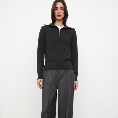Damen Strickpullover mit Kapuze und Reißverschluss Grau Eveloria