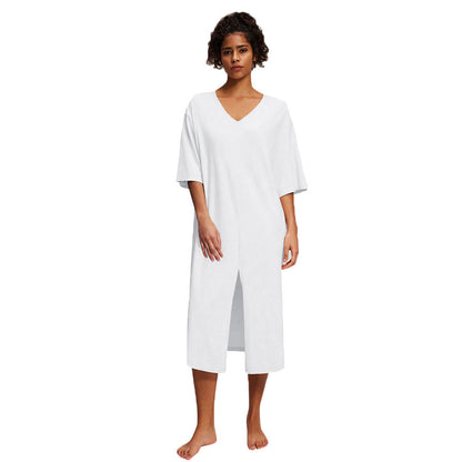 Damen Midikleid V-Ausschnitt Seitenschlitz Eveloria
