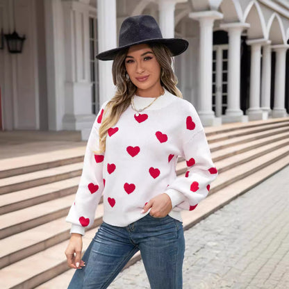 Damen Pullover Herzen Moderner Schnitt Eveloria