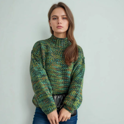 Damen Grobstrickpullover Hochgeschlossener Kragen Luftig Grau Eveloria - Eveloria