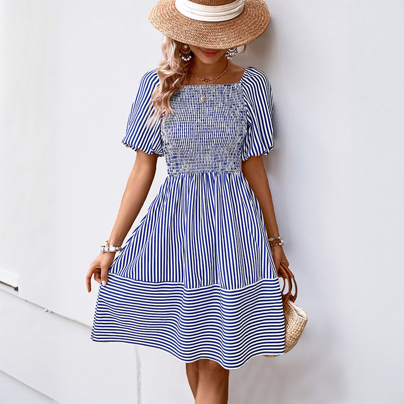 Damen Freizeitkleid Gerafftes Oberteil Voluminöse Ärmel Eveloria - Eveloria
