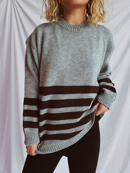 Damen Strickpullover Breites Streifenmuster Eveloria