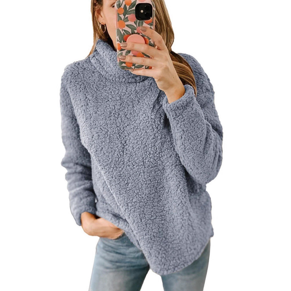 Damen Fleece-Pullover Hochkragen Strukturiert Grau Eveloria