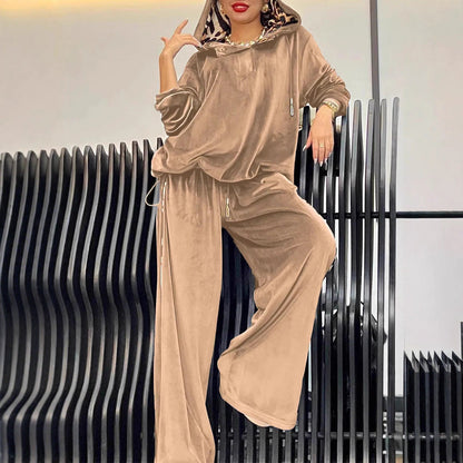 Damen Lounge-Anzug Kapuze Satin-Finish Eveloria