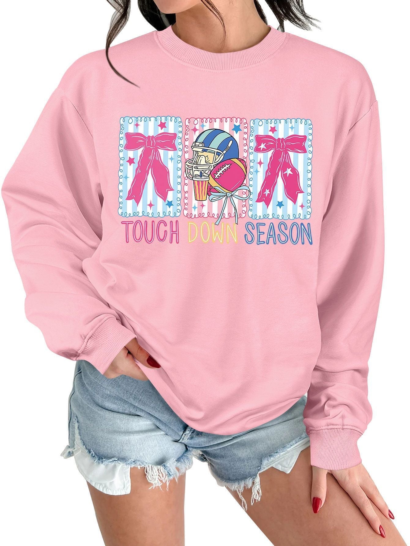 Damen Sweatshirt Football Motiv Lässig Grau Eveloria