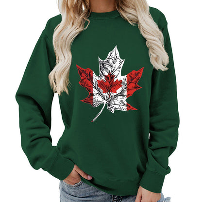 Damen Sweatshirt Ahornblatt-Motiv Gemütlich Grün Eveloria