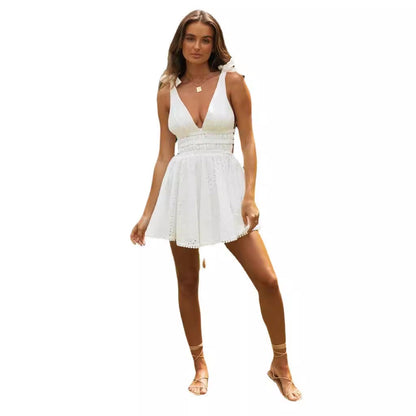 Damen Sommerkleid Kurz V-Ausschnitt Rüschendetails Eveloria