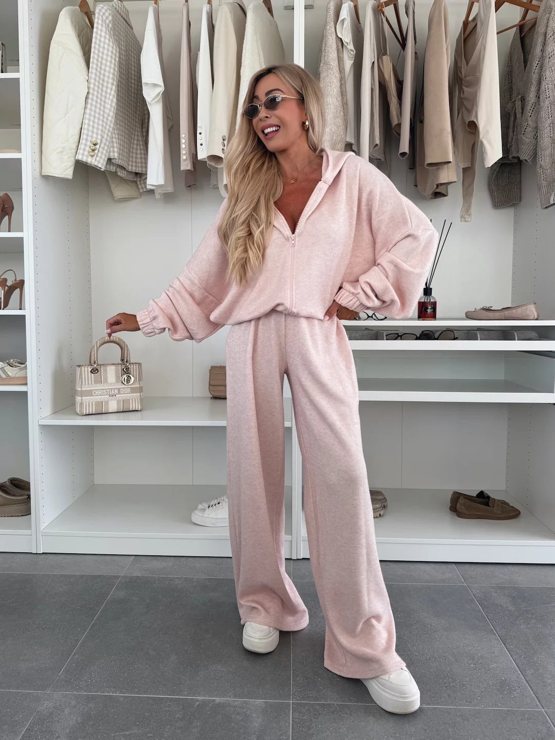 Damen Fleece-Overall Reißverschluss Weites Bein Eveloria