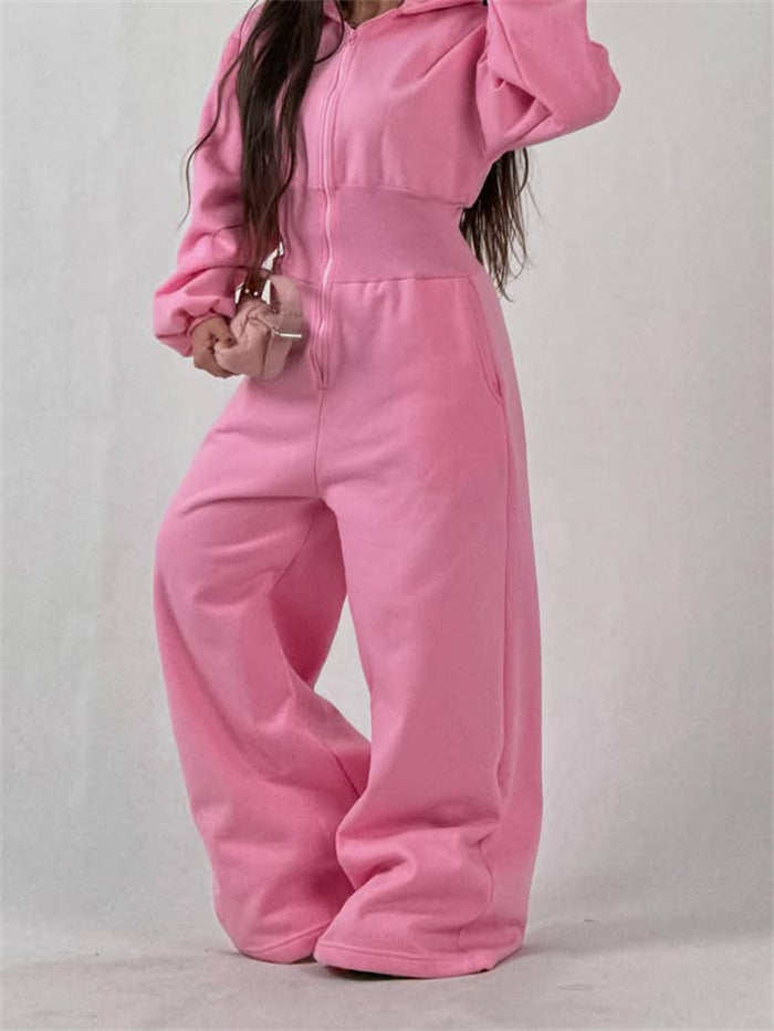 Damen Jumpsuit Kapuze Weites Bein Eveloria