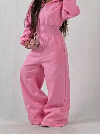 Damen Jumpsuit Kapuze Weites Bein Eveloria