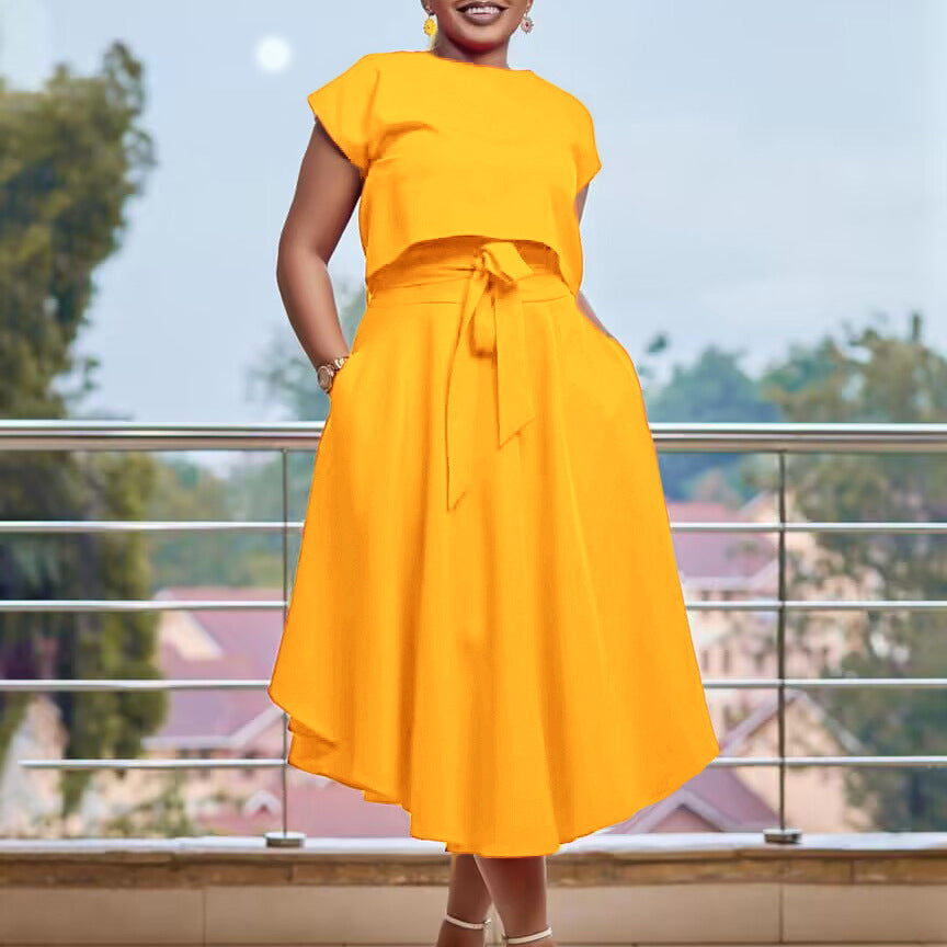 Damen Asymmetrisches Kleid mit Gürtel Detail Eveloria - Eveloria