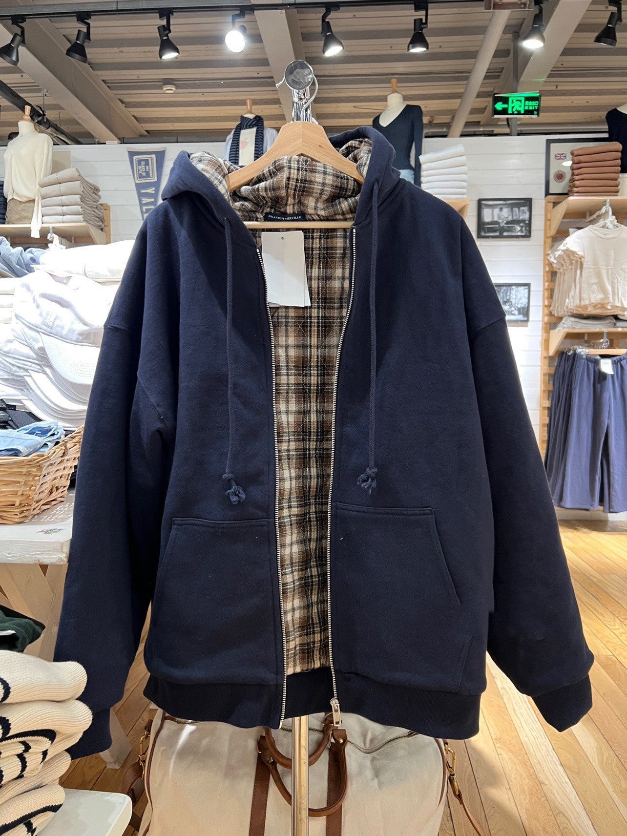 Damen Kapuzenjacke Kariertes Innenfutter