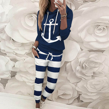 Damen Hoodie Freizeit Ankerdesign Marineblau