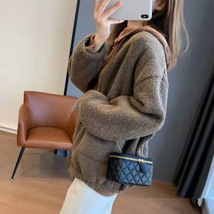 Damen Oversized-Jacke Flauschig Große Taschen Eveloria