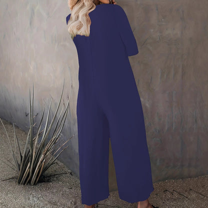 Damen Jumpsuit Weitgeschnitten Baumwolle Praktische Taschen
