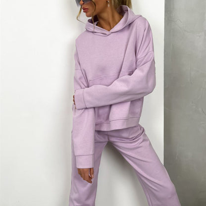 Damen Hoodie Jogginghose Anzug Baumwollmix Grau Eveloria