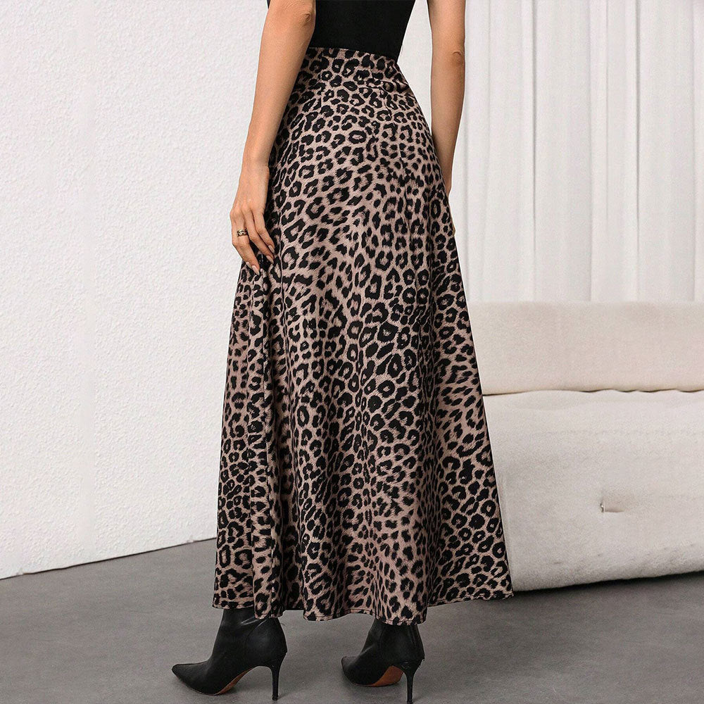Damen Maxirock Leopardenmuster Hochtailliert Eveloria