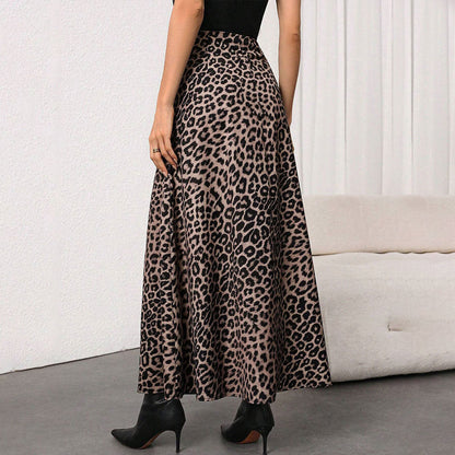 Damen Maxirock Leopardenmuster Hochtailliert Eveloria