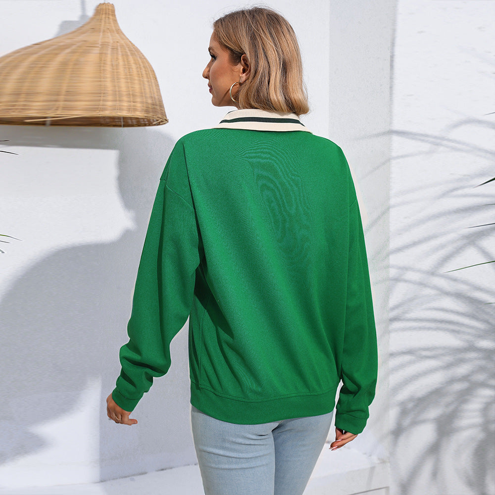 Damen Sportpullover Kontrastkragen Eveloria