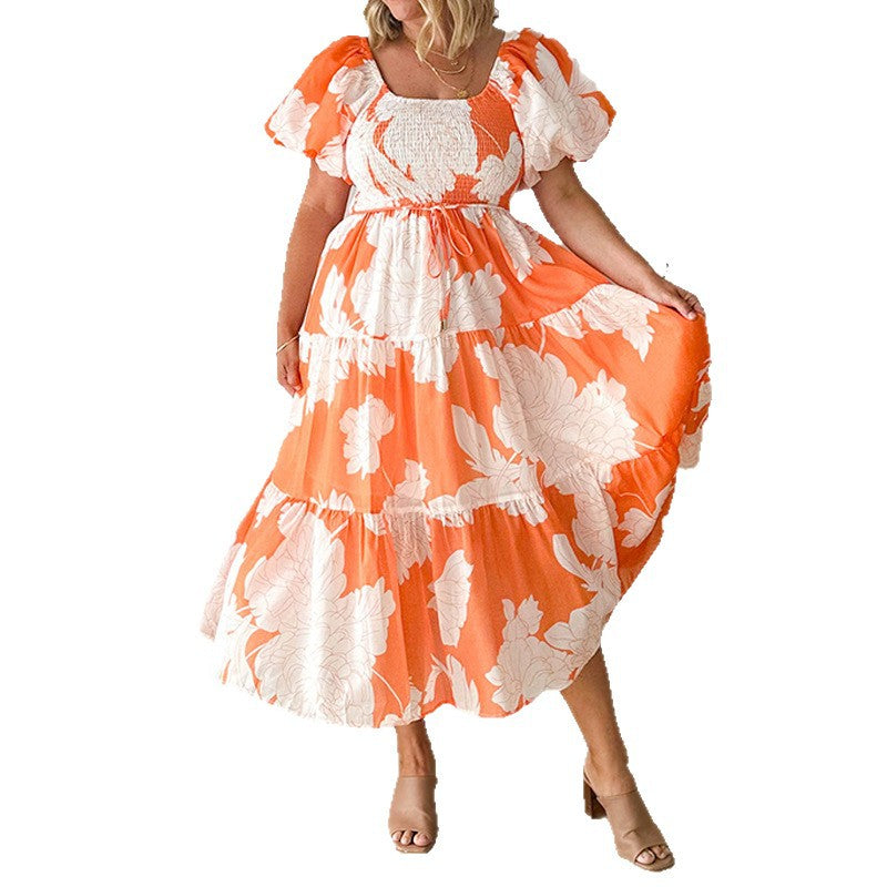Damen Maxikleid Voluminöse Puffärmel Florales Design Eveloria