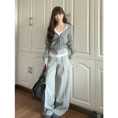 Damen Strickjacke Reißverschluss Bequem Grau Eveloria